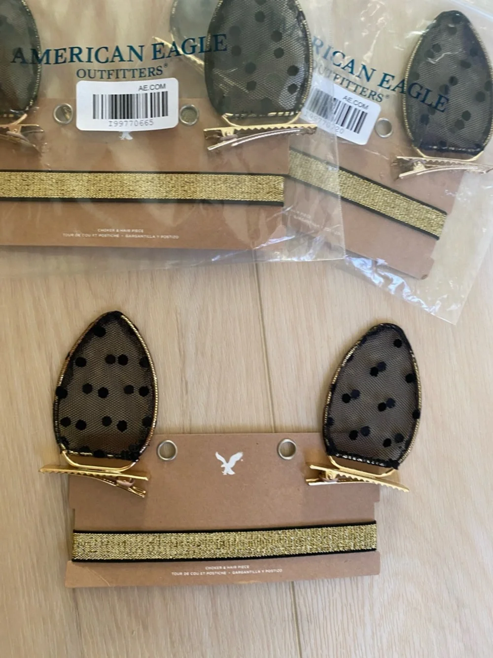 American Eagle Outfitters Polka Dot Animal Ear Clips w Gold Choker Halloween